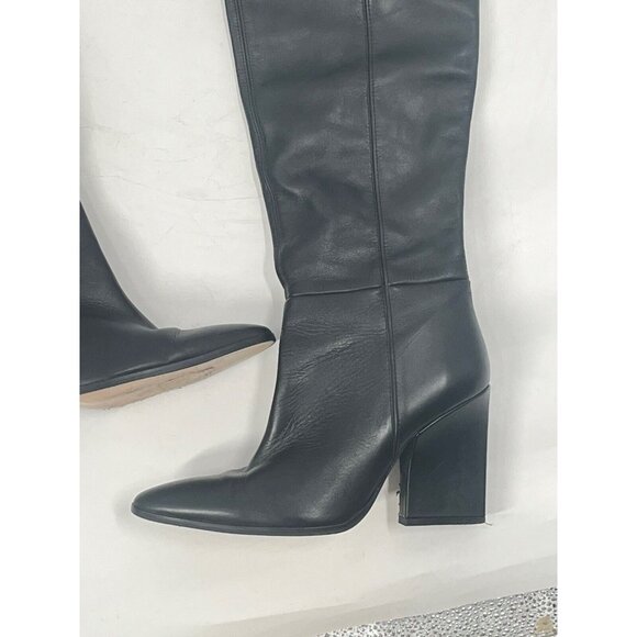 Zara Black Leather Over The Knee Heeled Boots Sz 40 Sz 9.5 - Picture 4 of 7